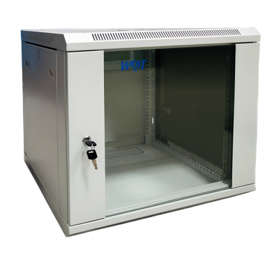 Шкаф 19" настенный  6U 600x450mm серый, дверь стекло, без вентилятора	